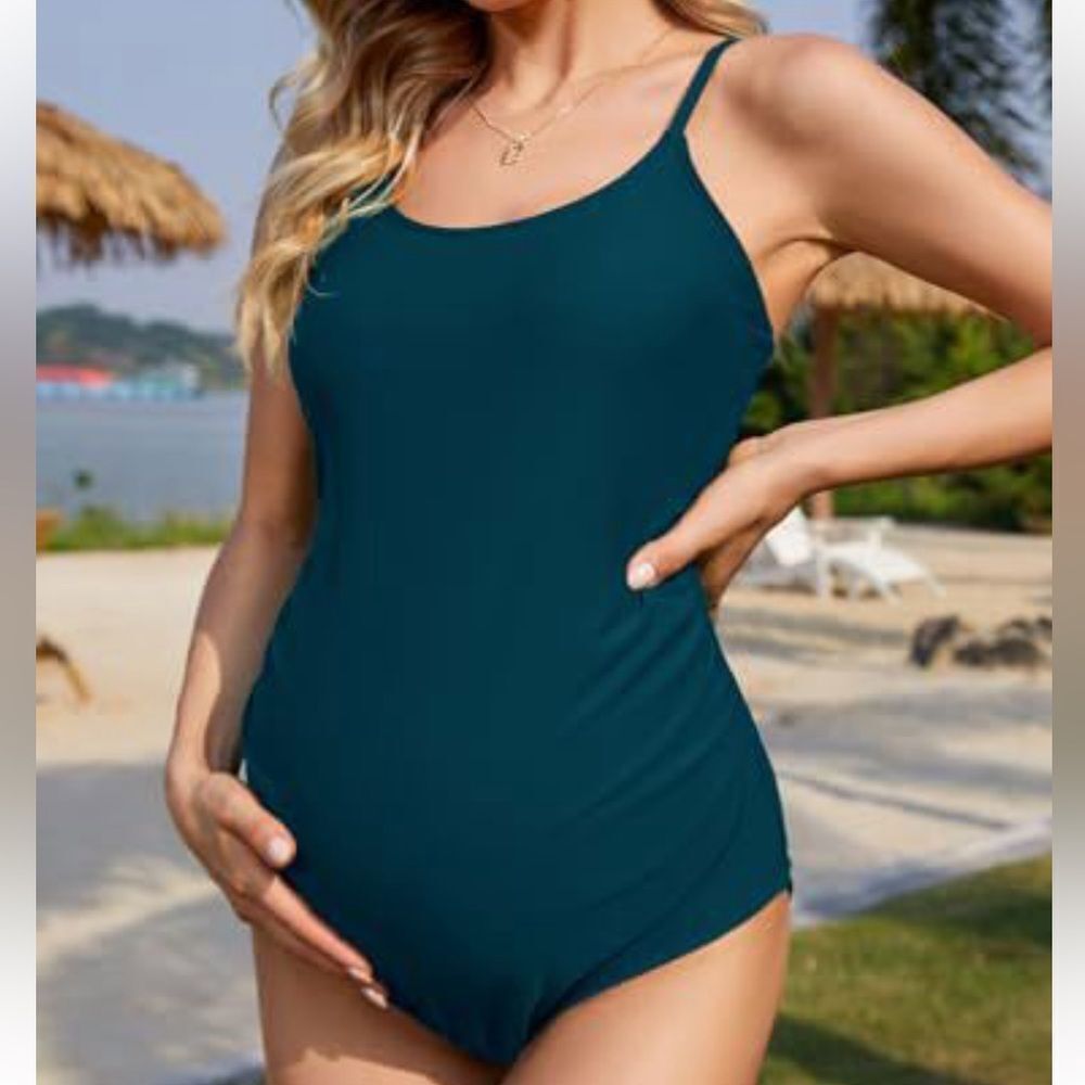 Maternity One Piece Round Neck Swimsuit Adjustable Shoulder Strap NWOT